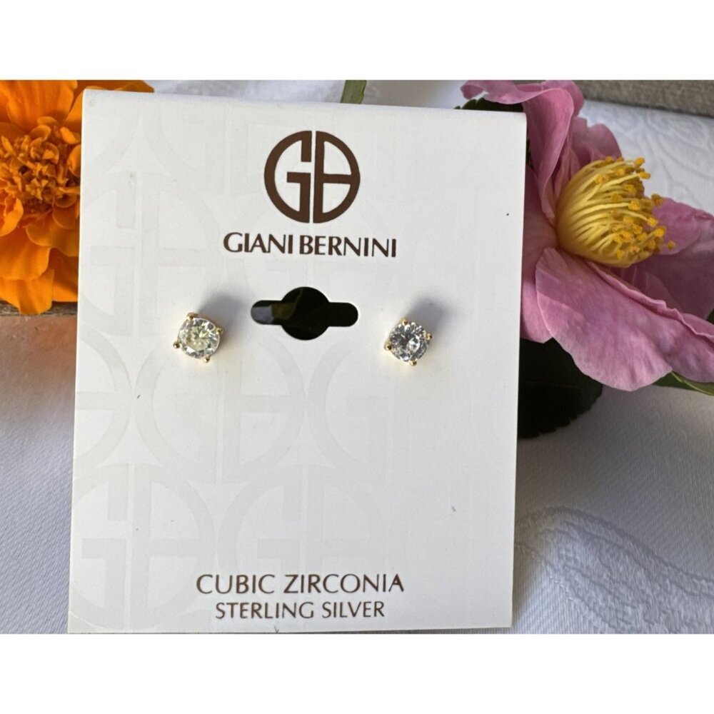 Giani Bernini Sterling Silver CZ Goldtone Stud Earrings Classic NEW $48